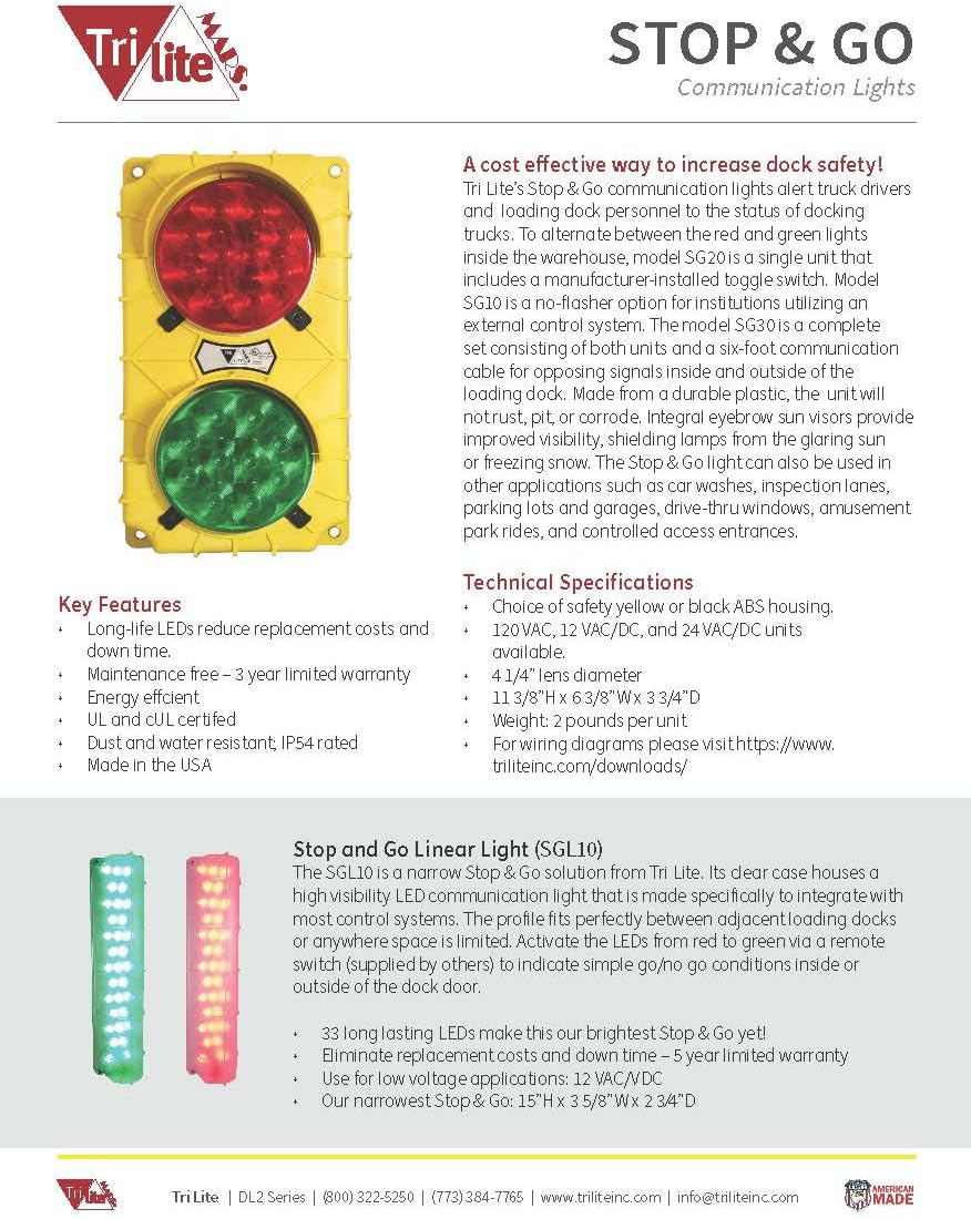 Trilite SG10-12 Volt or 24 Volt or 115 Volt DC Hard Wired Ouside Stop & Go Dock Safety Light