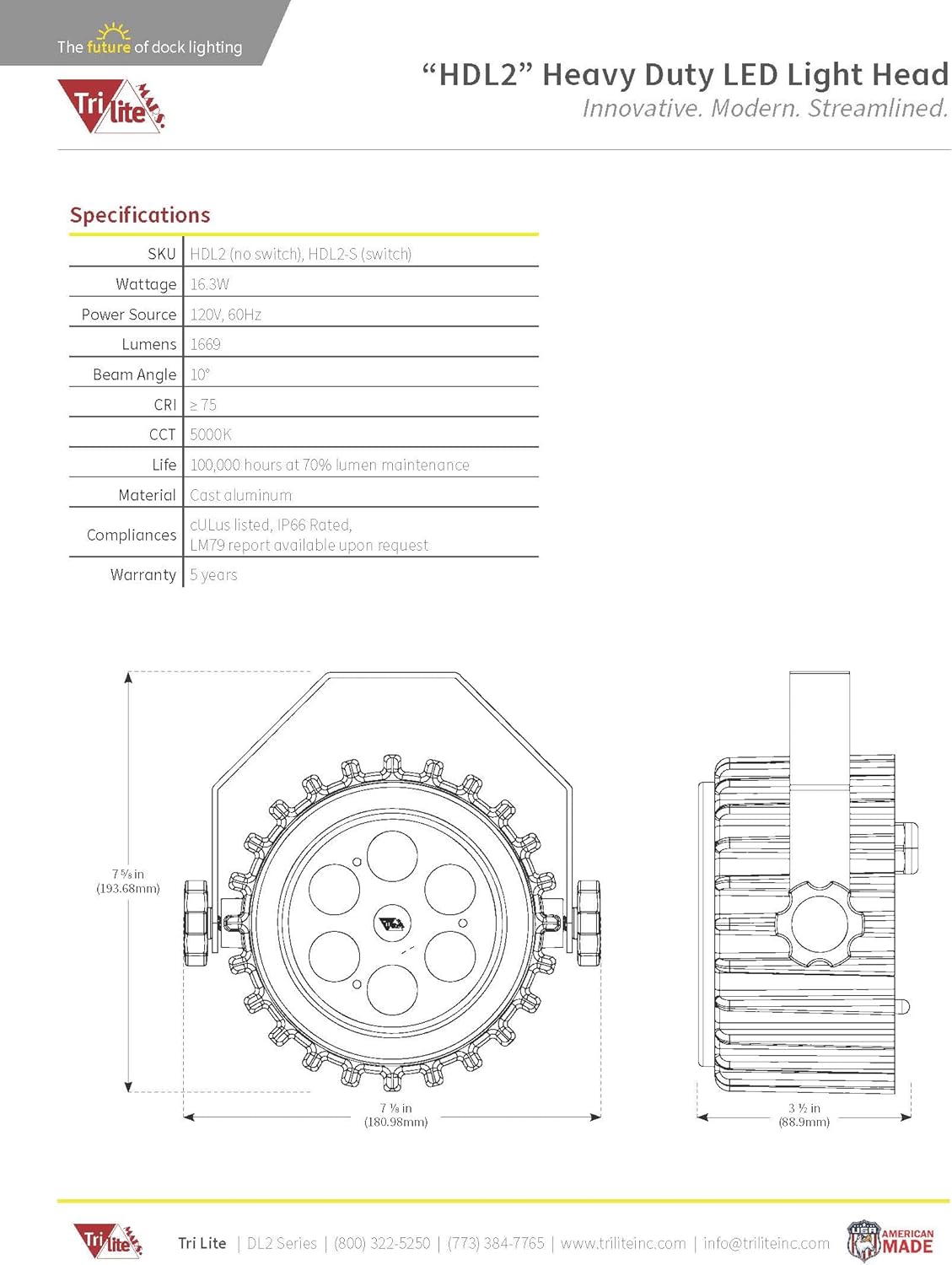 TriLite HDL2 Heavy Duty LED Dock Light Heads - IP66 Wet-Location Protection - 100,000-Hour LED Lifespan