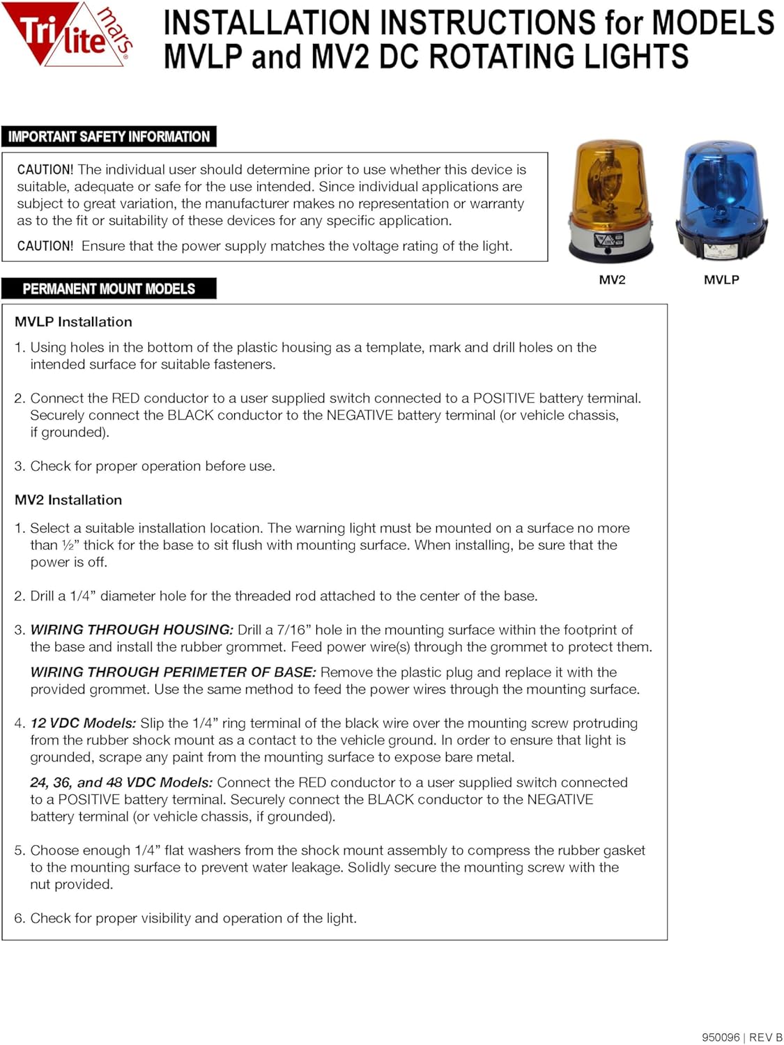 TriLite MVLP AC/DC Rotating Beacon Lights - 12V or 115V - Magnetic or Permanent Mount - Industrial Warning Beacons - Amber, Blue, Clear, Green, Purple, Red