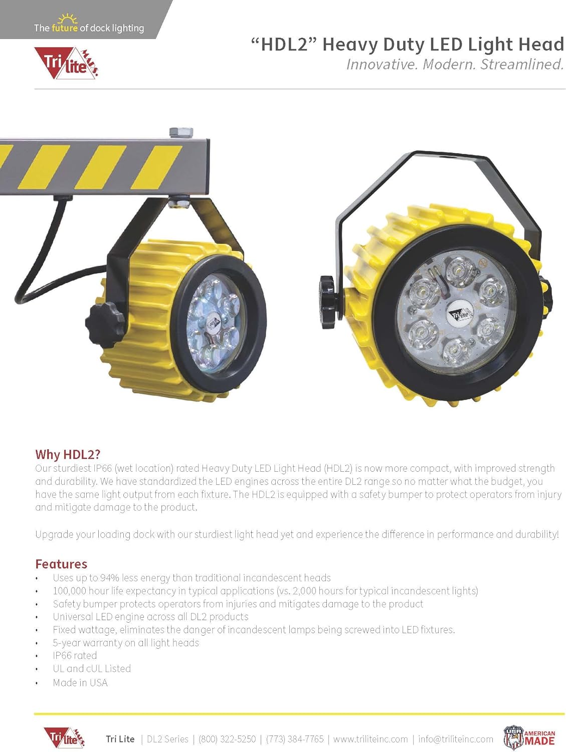 TriLite HDL2 Heavy Duty LED Dock Light Heads - IP66 Wet-Location Protection - 100,000-Hour LED Lifespan