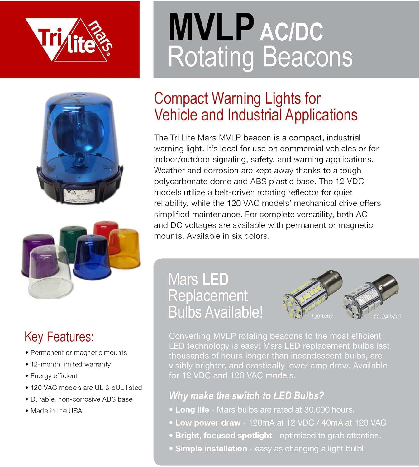 TriLite MVLP Rotating Incandescent Warning Beacon Lights