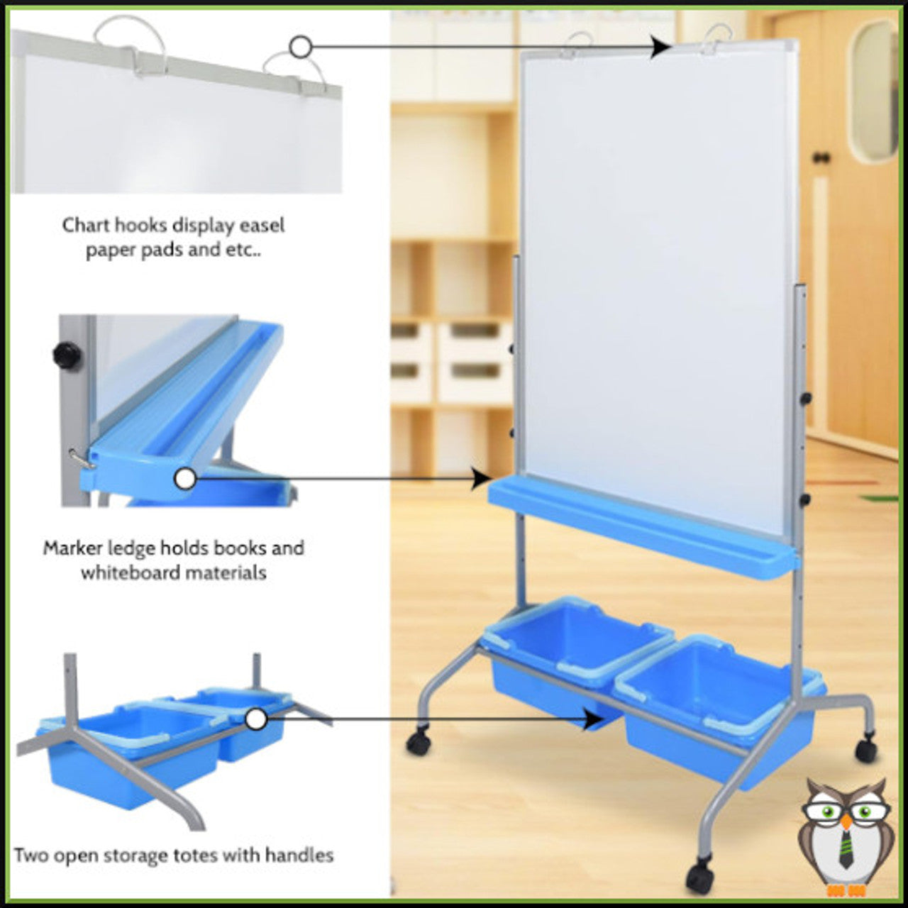 Luxor - Classroom Chart Stand with Blue Storage Bins