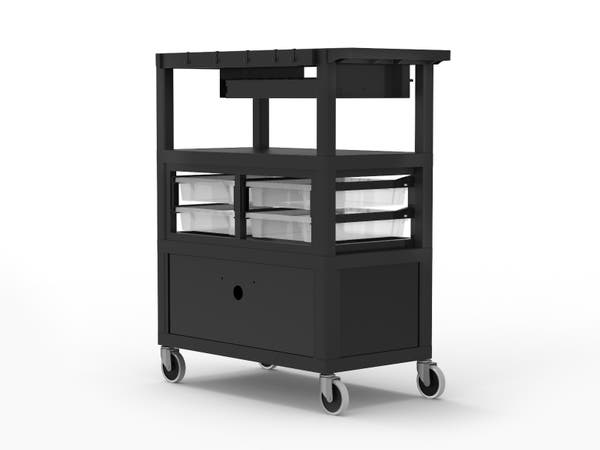 Luxor 32" x 18" Deluxe Teacher Cart with Locking Cabinet, Storage Bins, Keyboard Tray, Pocket Chart Hooks
