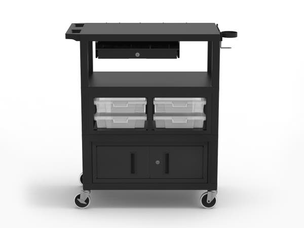 Luxor 32" x 18" Deluxe Teacher Cart with Locking Cabinet, Storage Bins, Keyboard Tray, Pocket Chart Hooks